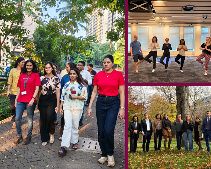 wellbeing activities at M&G, colleagues around the world walking and doing yoga